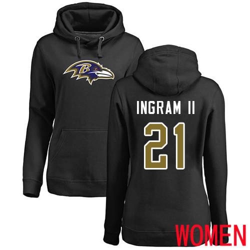 Baltimore Ravens Black Women Mark Ingram II Name and Number Logo NFL Football #21 Pullover Hoodie Sweatshirt->women nfl jersey->Women Jersey